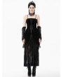 Dark in love Black Gothic Embroidered Lace Velvet Bustier Long Dress