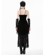 Dark in love Black Gothic Embroidered Lace Velvet Bustier Long Dress
