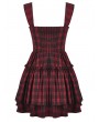 Dark in love Red and Black Plaid Gothic Ruched Layered Short Dress