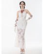 Dark in love White Romantic Gothic Floral Lace Mermaid Maxi Dress