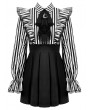 Dark in love Black and White Lolita Dark Striped Preppy Dress with Detachable Collar