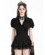 Dark in love Black Gothic Deep V-neck Ruffle Shirt for Women