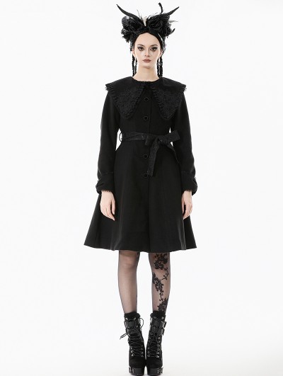 Dark in love Black Gothic Bowknot Embroidered Warm Coat for Women