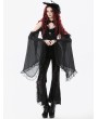 Dark in love Black Retro Gothic Lace Applique Velvet Flared Pants for Women
