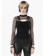 Dark in love Black Gothic Punk Mesh Sleeve T-Shirt for Women
