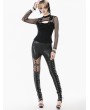 Dark in love Black Gothic Punk Mesh Sleeve T-Shirt for Women