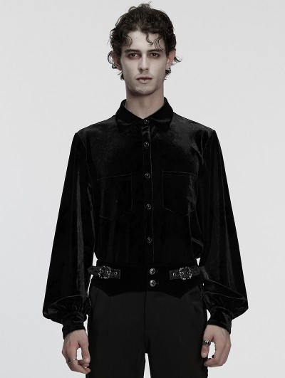 Punk Rave Black Daily Gothic Velvet Button Up Shirt for Men