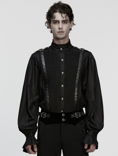 Punk Rave Black Gothic Stand-Up Collar Bubble Sleeve Shirt for Men