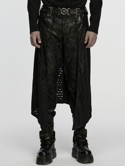Punk Rave Black Gothic Punk Tattered Knitted Kilt for Men