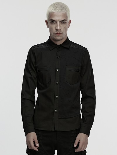 Punk Rave Black Gothic Cyberpunk Studded Shirt for Men