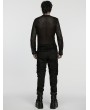 Punk Rave Black Gothic Punk Asymmetric Splicing Mesh T-Shirt for Men