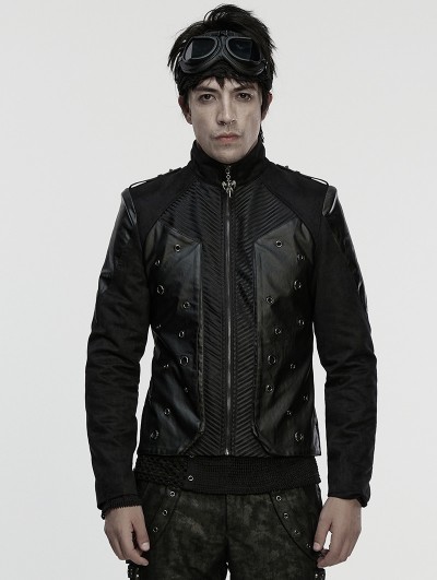 Punk Rave Black Gothic Punk Rock Suede Denim Short Jacket for Men