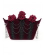 Eva Lady Burgundy Gothic Velvet Rose Beading Chain Shoulder Bag
