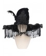 Eva Lady Black Victorian Gothic Witch Beaded Fringe Feather Hat