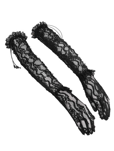 Eva Lady Black Gothic Retro Floral Mesh Sheer Lace Gloves