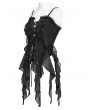 Eva Lady Black Vintage Gothic Lace Trim Ruffle Tassel Corset Top