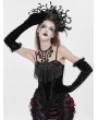 Eva Lady Black Retro Gothic Floral Beaded Tassel Velvet Corset Top