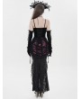 Eva Lady Black Retro Gothic Floral Beaded Tassel Velvet Corset Top