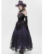 Eva Lady Black and Purple Retro Gothic Floral Beaded Tassel Velvet Corset Top