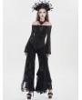 Eva Lady Black Vintage Gothic Flower Mesh Velvet Flared Pants for Women