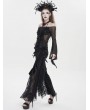 Eva Lady Black Vintage Gothic Flower Mesh Velvet Flared Pants for Women