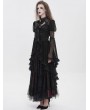 Eva Lady Black Vintage Gothic Flared Long Sleeve Frilly Shirt for Women