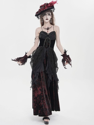 Eva Lady Black and Red Vintage Gothic Sexy Strappy Backless Velvet Long Party Dress
