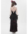 Eva Lady Black and Red Vintage Gothic Sexy Strappy Backless Velvet Long Party Dress