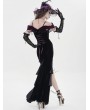 Eva Lady Black and Purple Gothic Sexy Off-the-Shoulder Velvet Slit Fishtail Dress