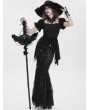 Eva Lady Black Gothic Floral Lace Embroidered Tasseled Fishtail Skirt