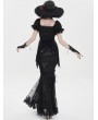 Eva Lady Black Gothic Floral Lace Embroidered Tasseled Fishtail Skirt