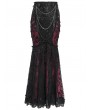 Eva Lady Black and Red Gothic Floral Lace Embroidered Tasseled Fishtail Skirt