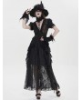 Eva Lady Black Gothic Deep V-Neck High Slit Floral Mesh Long Dress