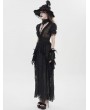 Eva Lady Black Gothic Deep V-Neck High Slit Floral Mesh Long Dress