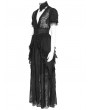 Eva Lady Black Gothic Deep V-Neck High Slit Floral Mesh Long Dress