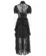 Eva Lady Black Gothic Deep V-Neck High Slit Floral Mesh Long Dress