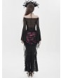 Eva Lady Black Gothic Mesh Halter Long Sleeve Peplum Top for Women