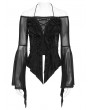 Eva Lady Black Gothic Mesh Halter Long Sleeve Peplum Top for Women