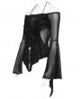 Eva Lady Black Gothic Mesh Halter Long Sleeve Peplum Top for Women
