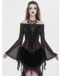 Eva Lady Black and Red Gothic Mesh Halter Long Sleeve Peplum Top for Women