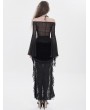 Eva Lady Black and Red Gothic Mesh Halter Long Sleeve Peplum Top for Women
