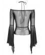 Eva Lady Black and Red Gothic Mesh Halter Long Sleeve Peplum Top for Women
