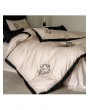 Pink and Black Vintage Floral Embroidered Comforter Set
