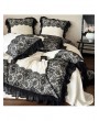 Ivory and Black Vintage Ruffled Lace Patchwork Comforter Set