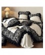 Ivory and Black Vintage Ruffled Lace Patchwork Comforter Set