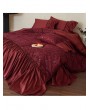 Wine Red Butterfly Sequined Lace Embroidery Wedding Comforter Set
