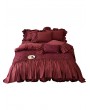Wine Red Butterfly Sequined Lace Embroidery Wedding Comforter Set