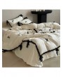 Beige Princess Style Embroidered Lace Bow Bedding Set