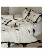 Beige Princess Style Embroidered Lace Bow Bedding Set