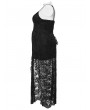 Punk Rave Black Sexy Gothic Lace Deep V-Neck High Slit Plus Size Long Dress